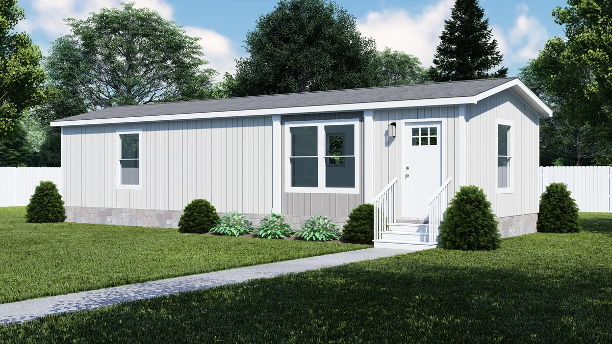 The YESTERDAY Exterior. This Manufactured Mobile Home features 1 bedroom and 1 bath.