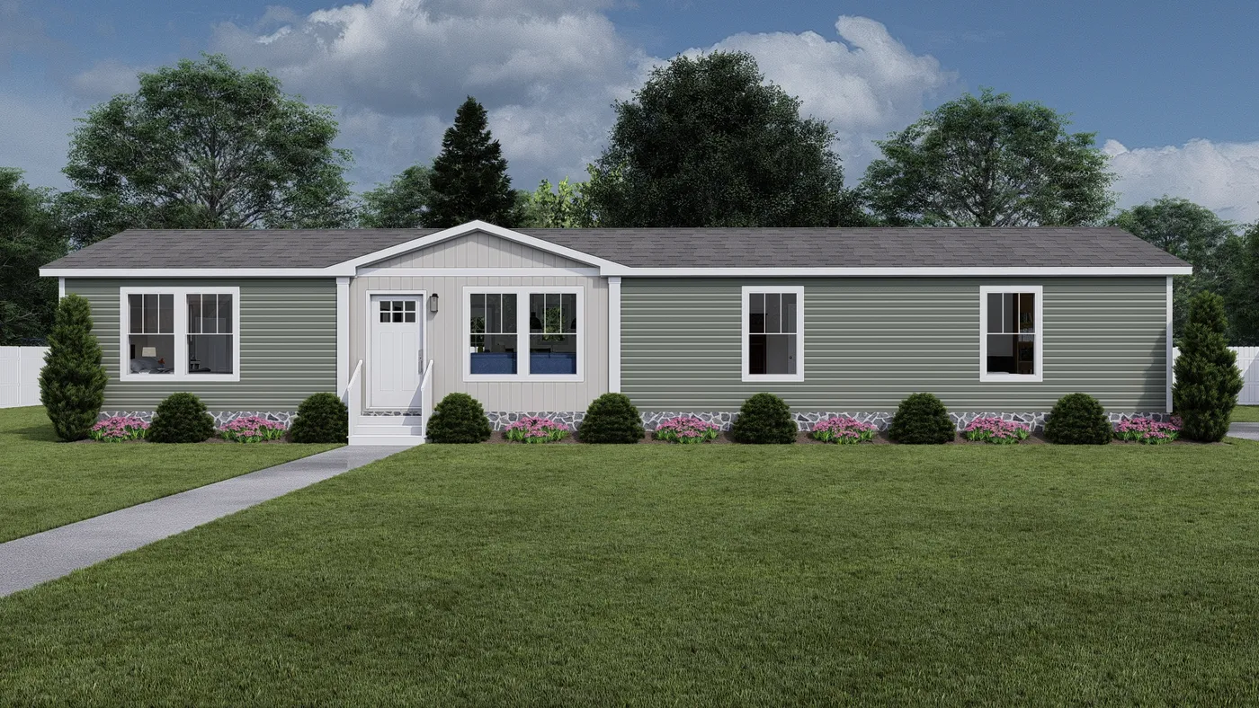 The ROCKET MAN Exterior. This Manufactured Mobile Home features 3 bedrooms and 2 baths.