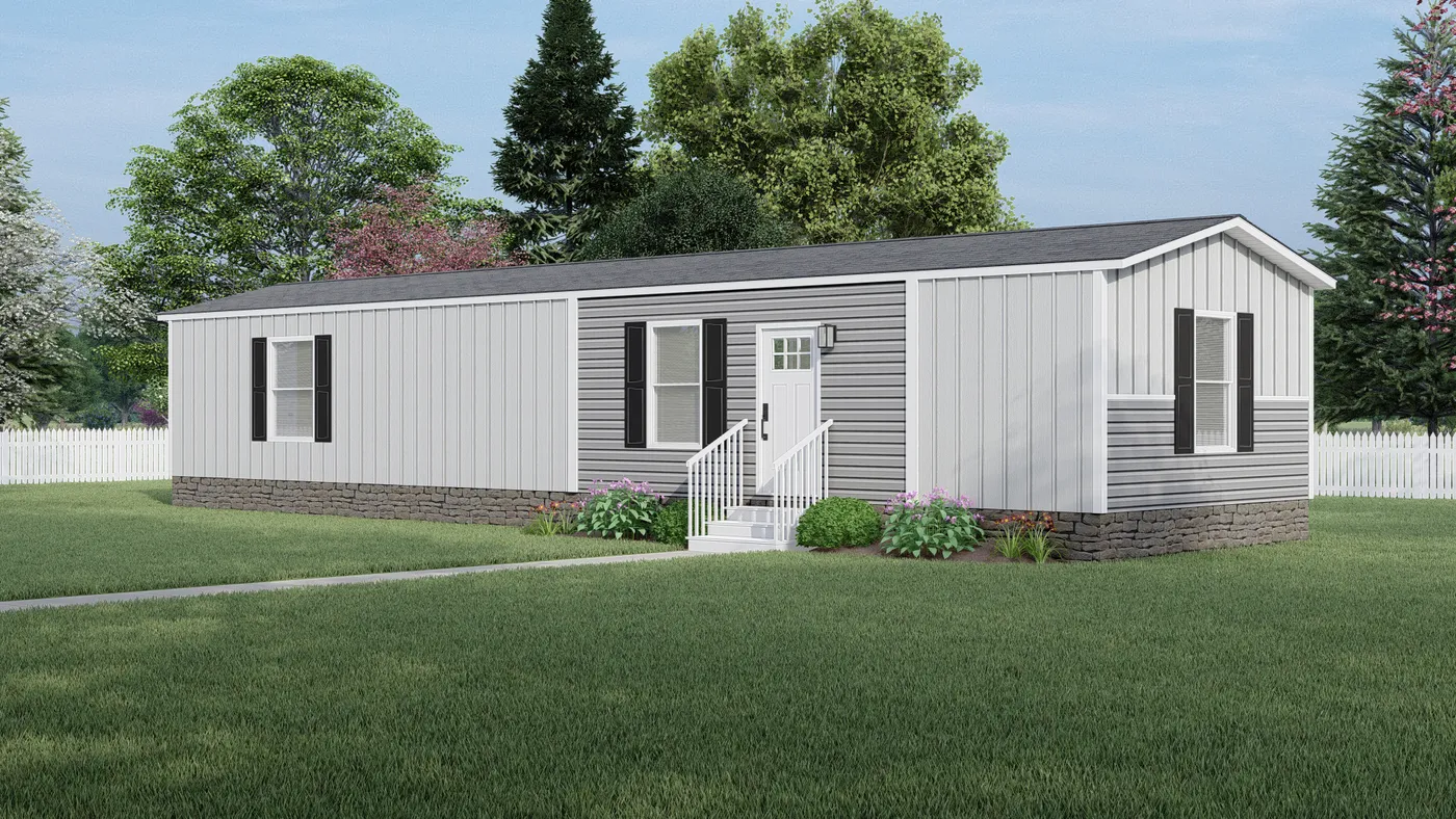 The LEWIS Exterior. This Manufactured Mobile Home features 2 bedrooms and 2 baths.