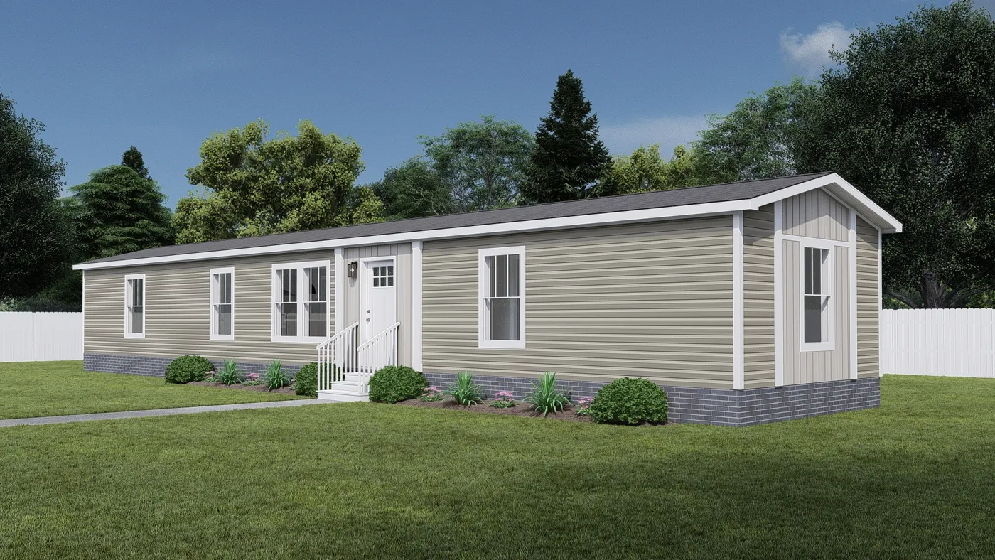 The MOVE ON UP Exterior. This Manufactured Mobile Home features 3 bedrooms and 2 baths.