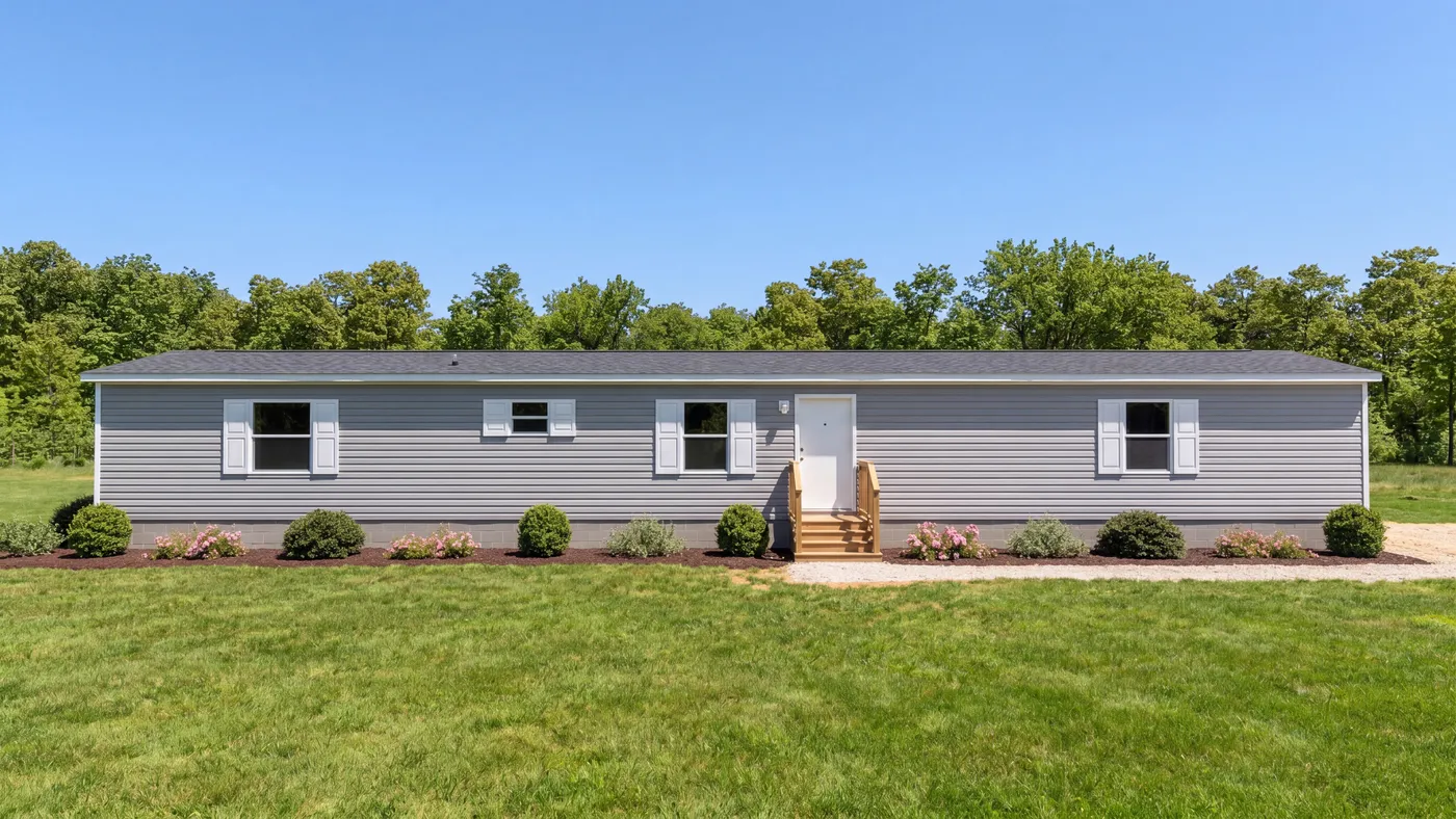 The BIRCH Exterior. This Manufactured Mobile Home features 3 bedrooms and 2 baths.