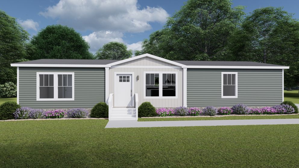 The LEAN ON ME Exterior. This Manufactured Mobile Home features 3 bedrooms and 2 baths.