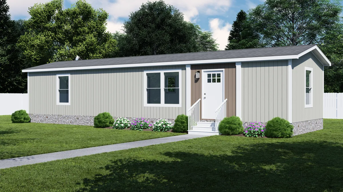 The LAYLA Exterior. This Manufactured Mobile Home features 2 bedrooms and 1 bath.