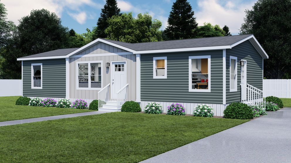 The HERE COMES THE SUN Exterior. This Manufactured Mobile Home features 3 bedrooms and 2 baths.