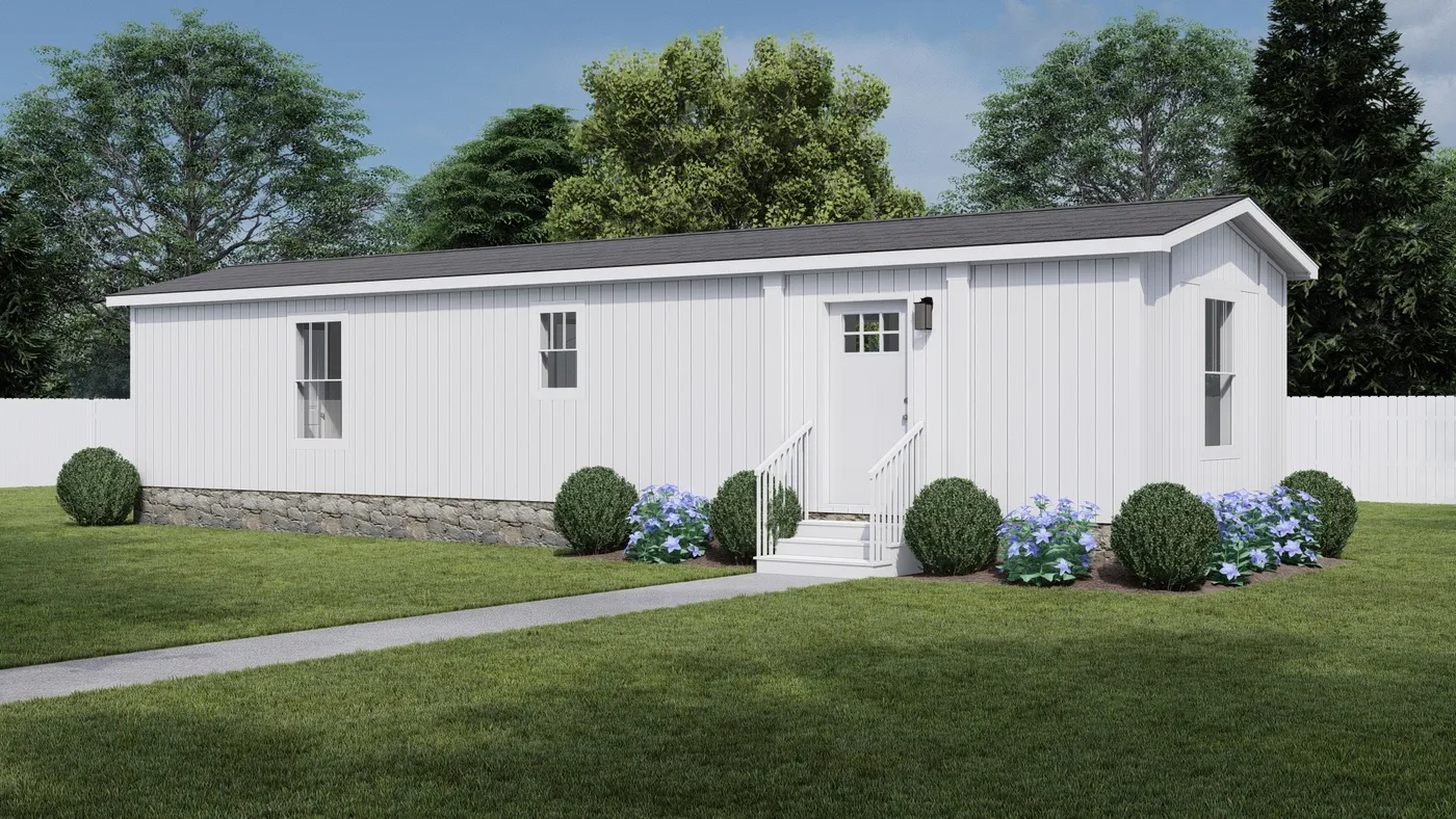 The SATISFACTION Exterior. This Manufactured Mobile Home features 2 bedrooms and 1 bath.
