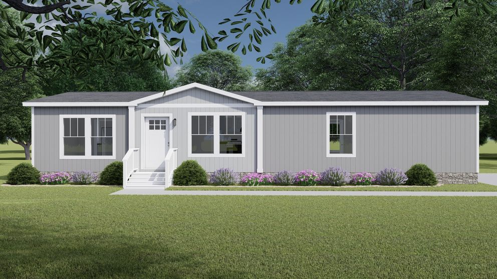 The LET IT BE Exterior. This Manufactured Mobile Home features 3 bedrooms and 2 baths.