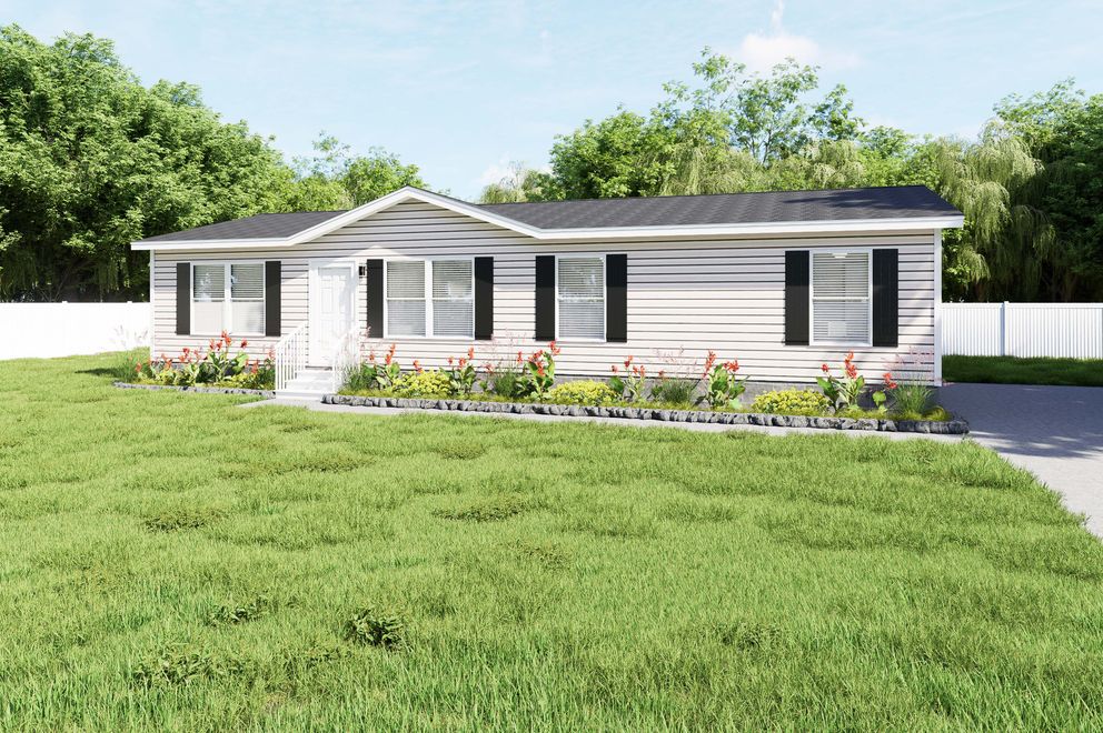 The PLATINUM ANNIVERSARY Exterior. This Manufactured Mobile Home features 3 bedrooms and 2 baths.