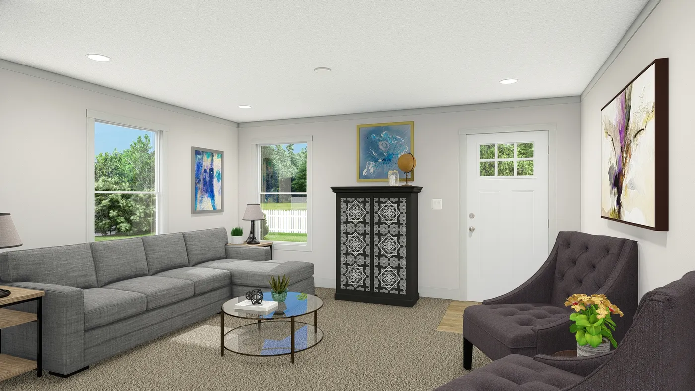 The BEAUTIFUL MORNING Exterior. This Manufactured Mobile Home features 3 bedrooms and 2 baths.