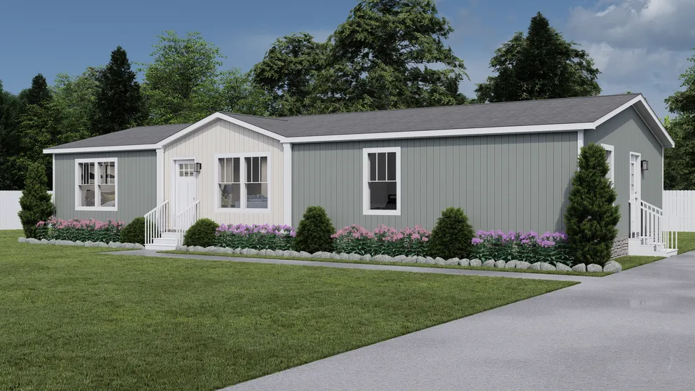The BROWN EYED GIRL Exterior. This Manufactured Mobile Home features 4 bedrooms and 2 baths. Light Drizzle, Oatmeal and Delicate White.