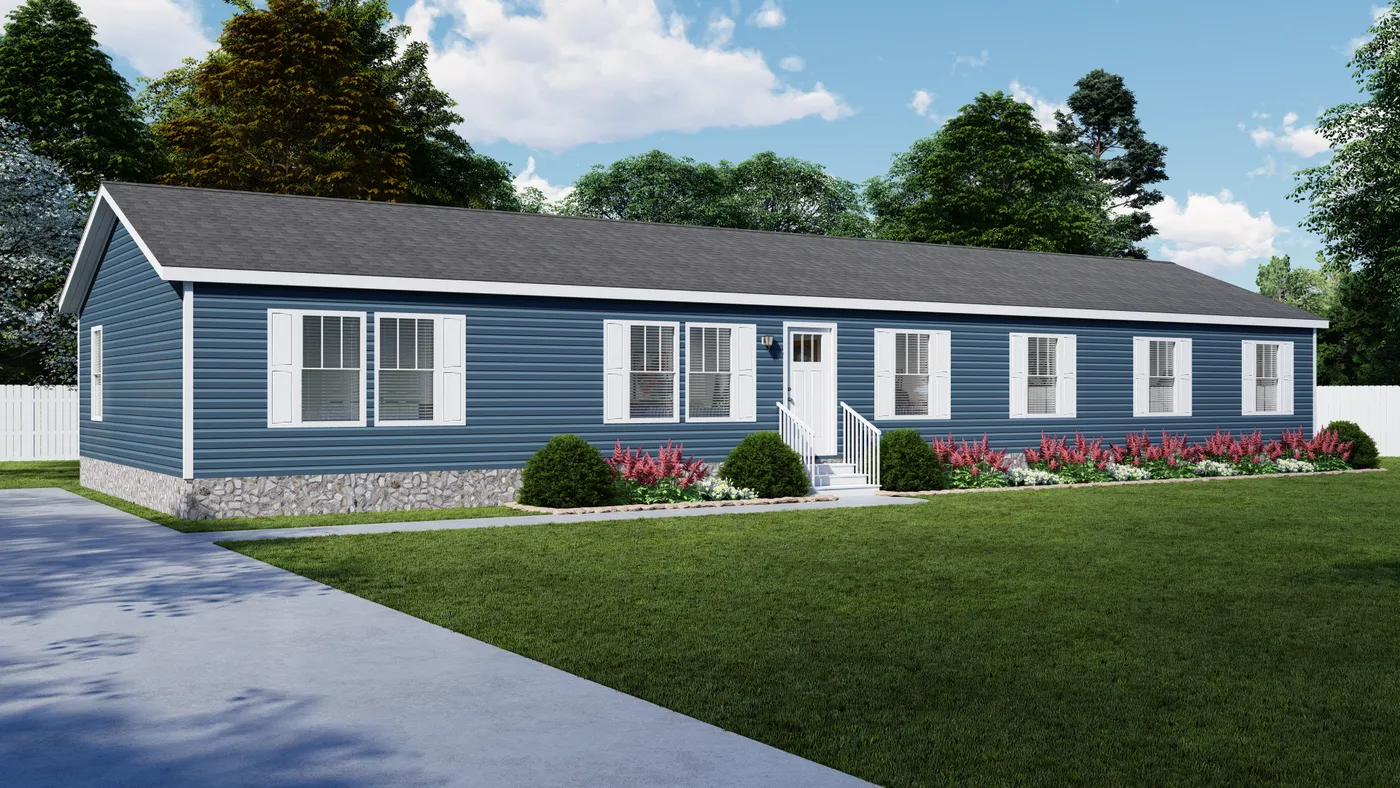 The 5425 "RIDGE" 7628 Exterior. This Manufactured Mobile Home features 4 bedrooms and 2 baths.