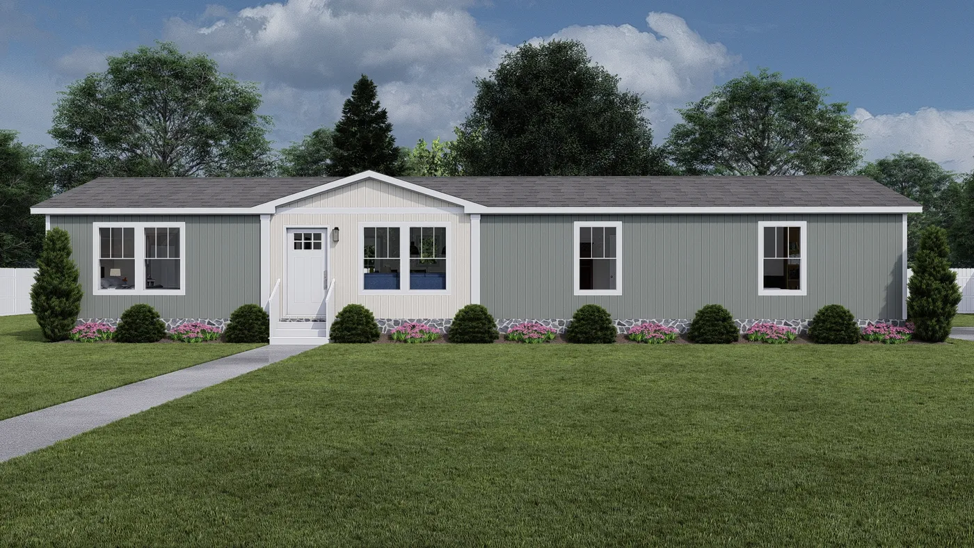 The ROCKET MAN Exterior. This Manufactured Mobile Home features 3 bedrooms and 2 baths.