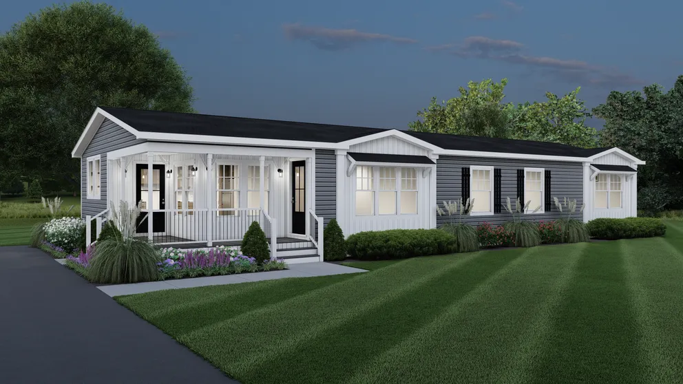 The 1440 CAROLINA 4BR BELLE Exterior. This Manufactured Mobile Home features 4 bedrooms and 2 baths.