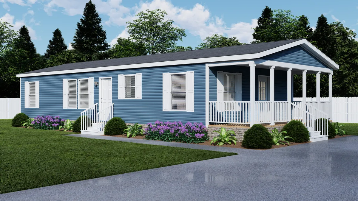 The 5624-E734P THE PULSE Exterior. This Manufactured Mobile Home features 3 bedrooms and 2 baths.