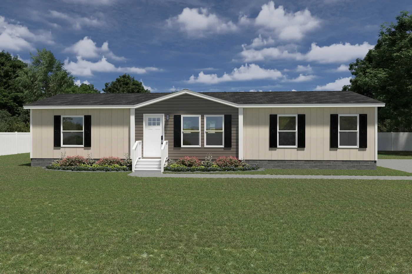 The EXPLORER Exterior. This Manufactured Mobile Home features 3 bedrooms and 2 baths.