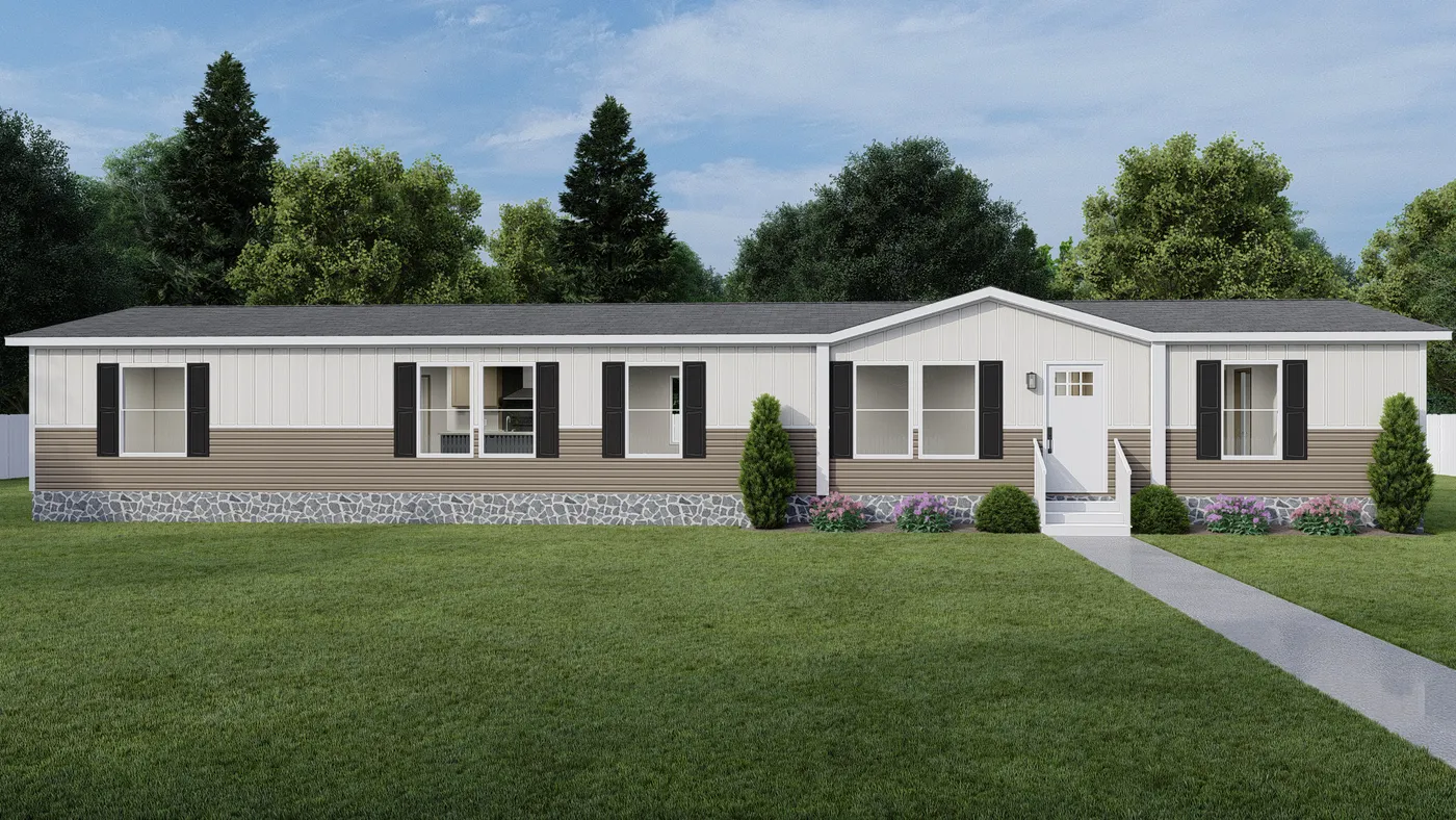 The RAINIER Exterior. This Manufactured Mobile Home features 4 bedrooms and 3 baths.