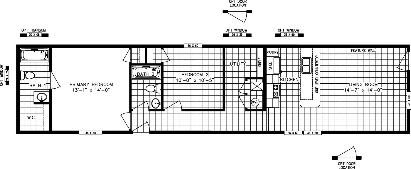 2 Bed and 2 Bath Floorplan