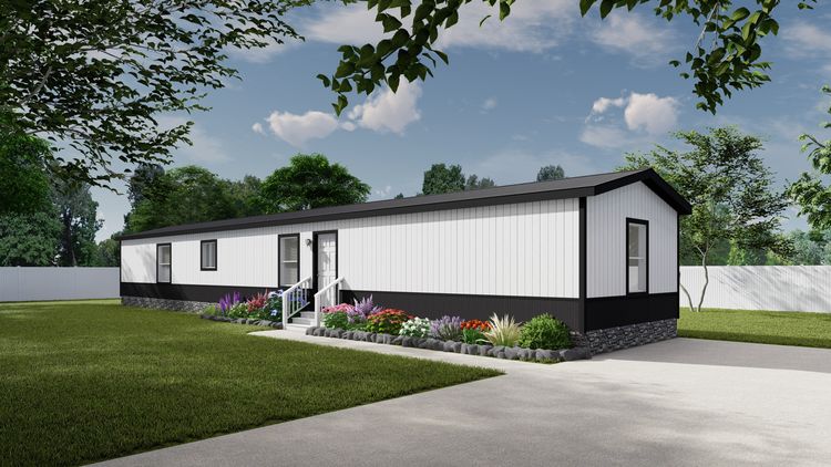 The SUNRISE 16X76 Exterior. This Manufactured Home features 3 bedrooms and 2 baths.