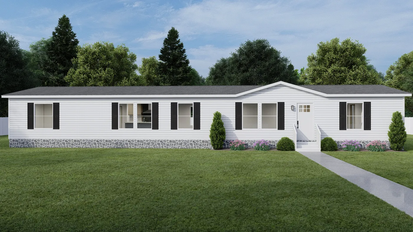 The RAINIER Exterior. This Manufactured Mobile Home features 4 bedrooms and 3 baths.