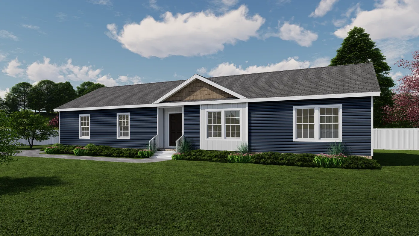 The 3533 THE BROOK MOD Exterior. This Modular Home features 3 bedrooms and 2 baths.