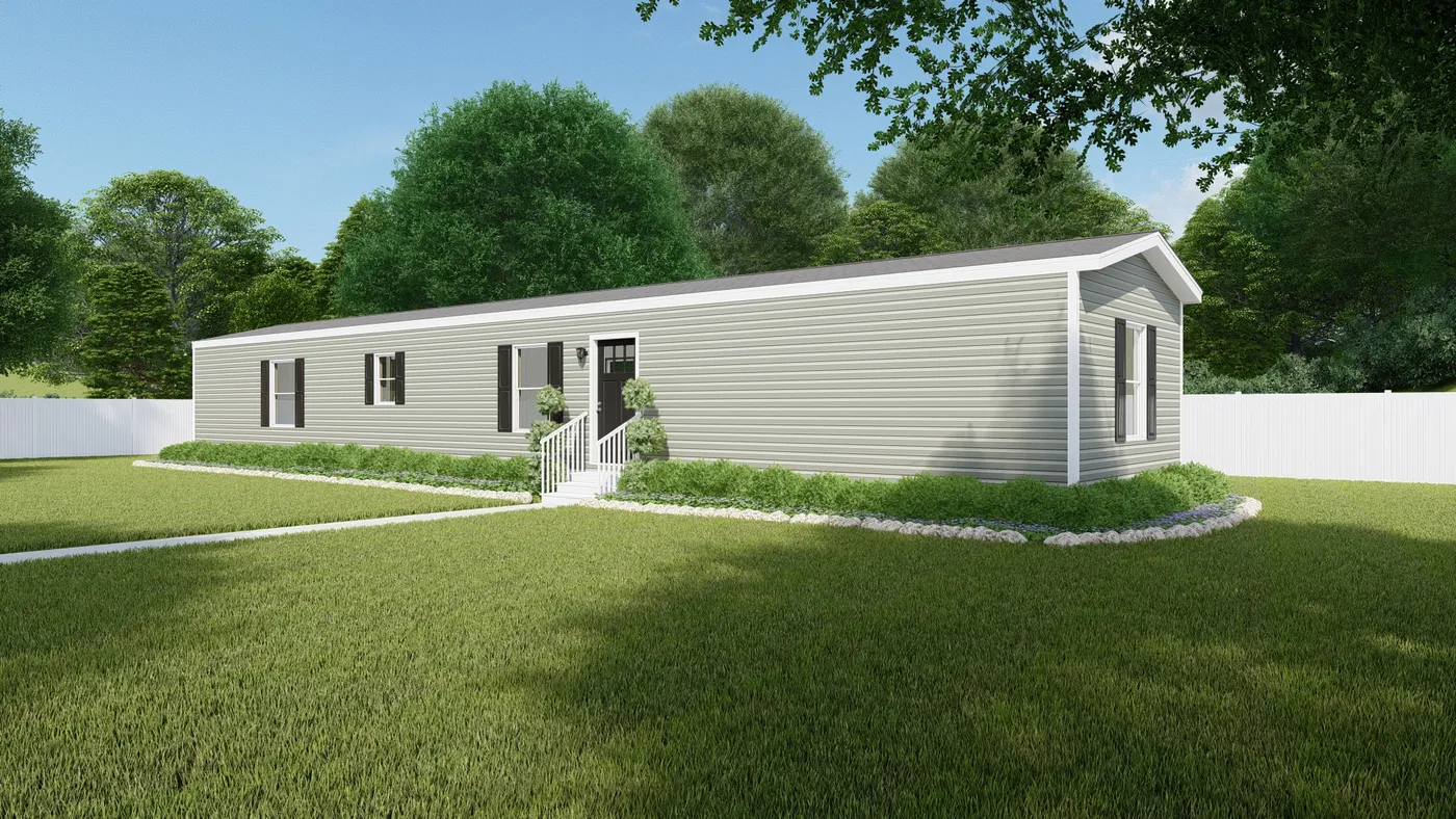The DESIRE Exterior with Olive Vinyl. This Manufactured Mobile Home features 3 bedrooms and 2 baths.