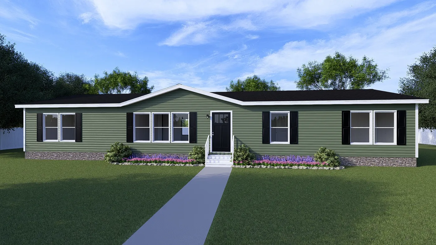 The EMPOWER Exterior in Olive Vinyl. This Manufactured Mobile Home features 4 bedrooms and 2 baths.