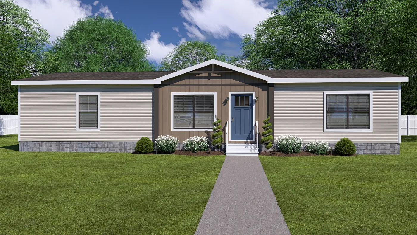 The LIZZIE Exterior. This Manufactured Mobile Home features 3 bedrooms and 2 baths.