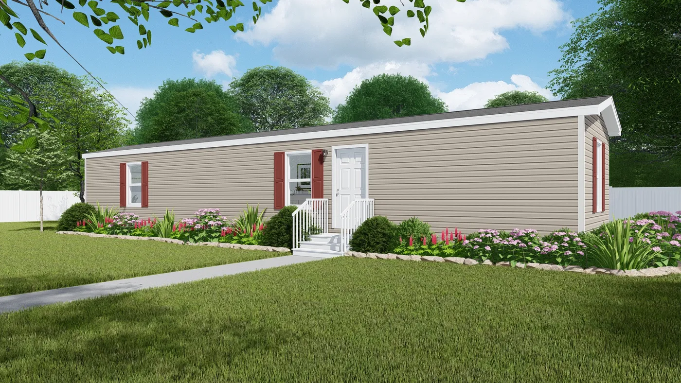 The RUBY Exterior. This Manufactured Mobile Home features 2 bedrooms and 2 baths.