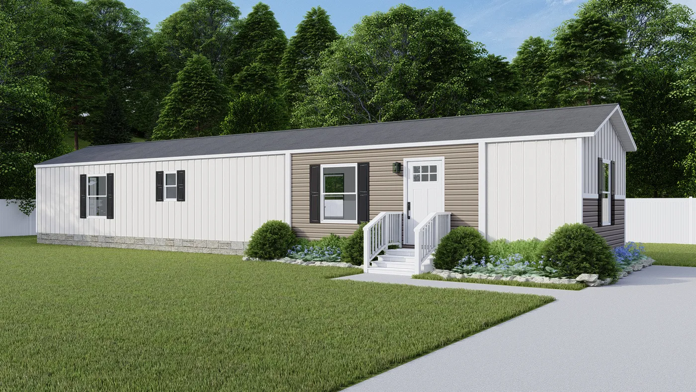 The TIDE Exterior. This Manufactured Mobile Home features 2 bedrooms and 2 baths.