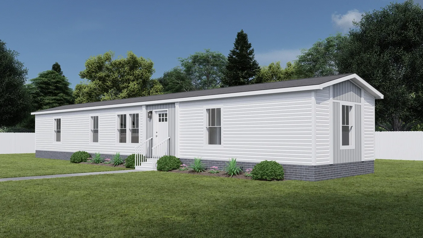 The MOVE ON UP Exterior. This Manufactured Mobile Home features 3 bedrooms and 2 baths.