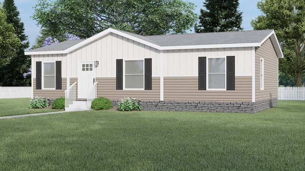 The DRAKE   28X40 Exterior. This Manufactured Mobile Home features 3 bedrooms and 2 baths.