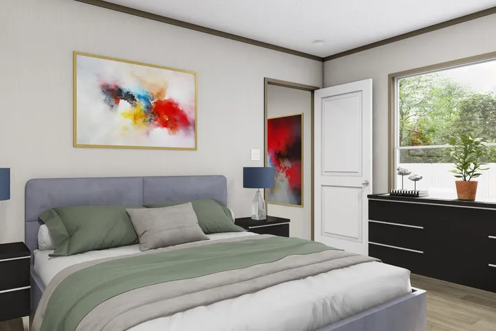 The CORTES Exterior. This Manufactured Mobile Home features 2 bedrooms and 2 baths.