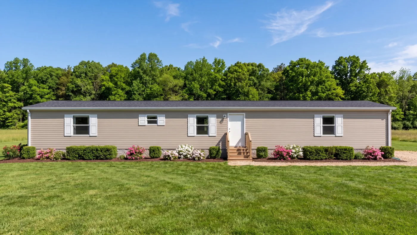 The BIRCH Exterior. This Manufactured Mobile Home features 3 bedrooms and 2 baths.