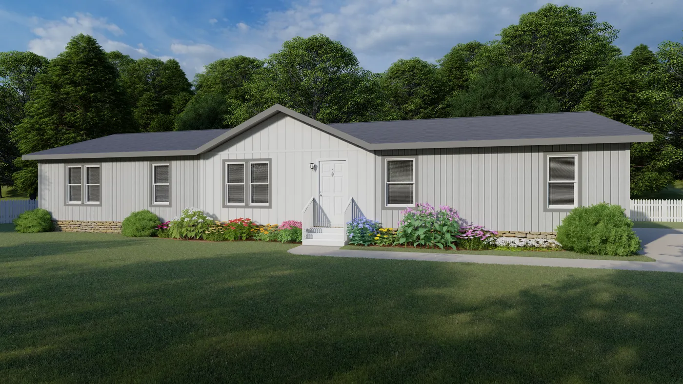The 2035 COLUMBIA RIVER (NEW) Exterior. This Manufactured Mobile Home features 4 bedrooms and 2 baths.