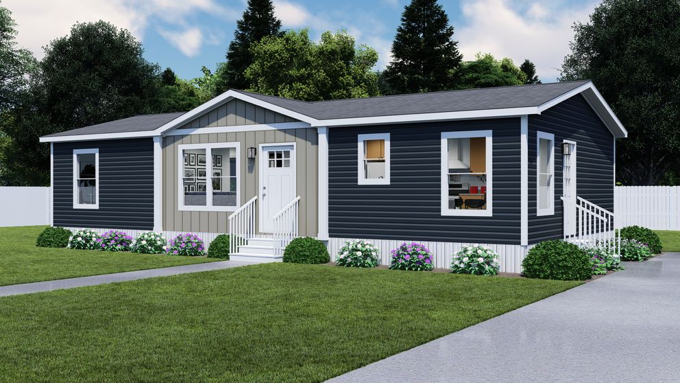The HERE COMES THE SUN Exterior. This Manufactured Mobile Home features 3 bedrooms and 2 baths.