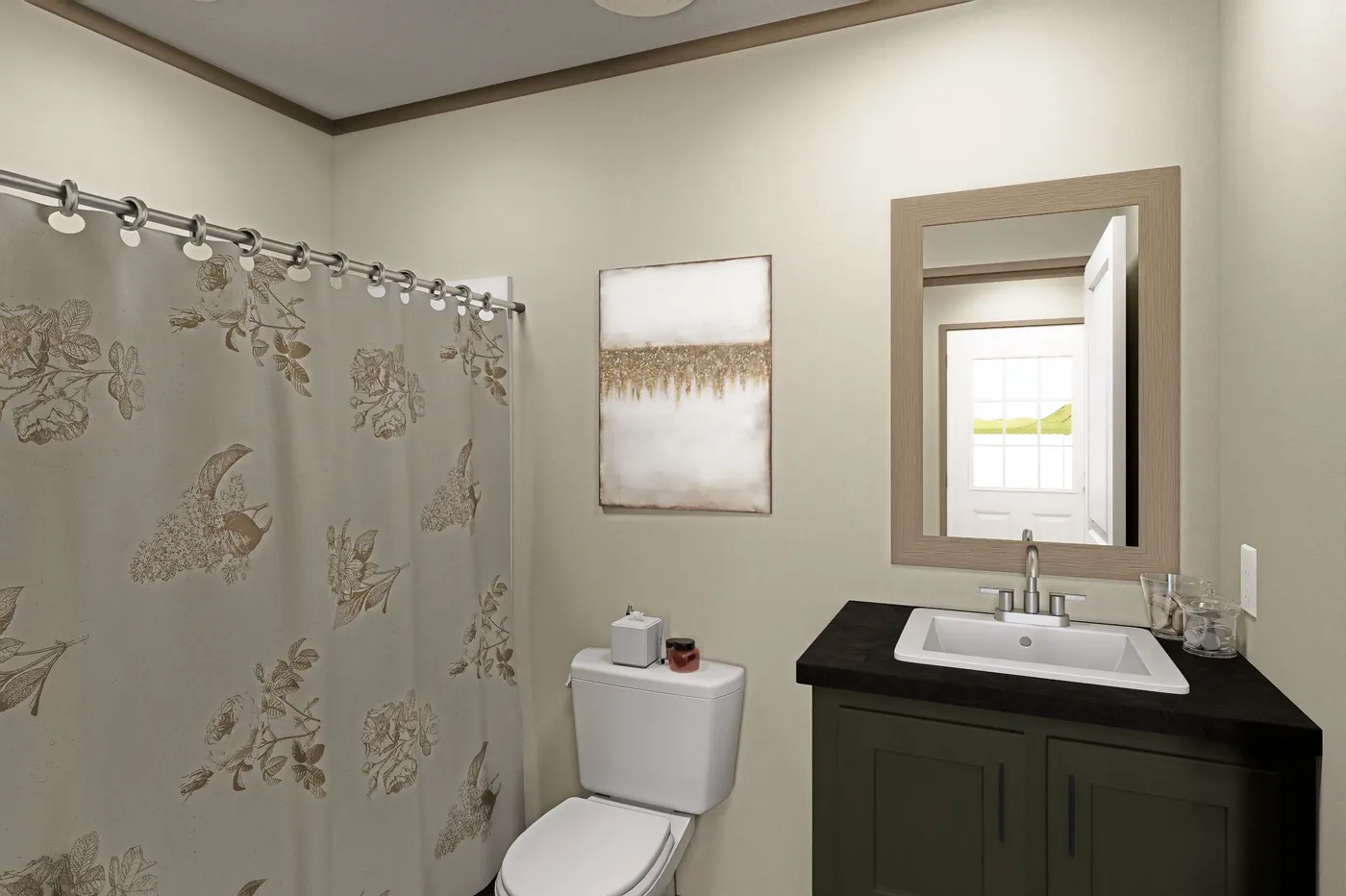 The CORTES Exterior. This Manufactured Mobile Home features 2 bedrooms and 2 baths.
