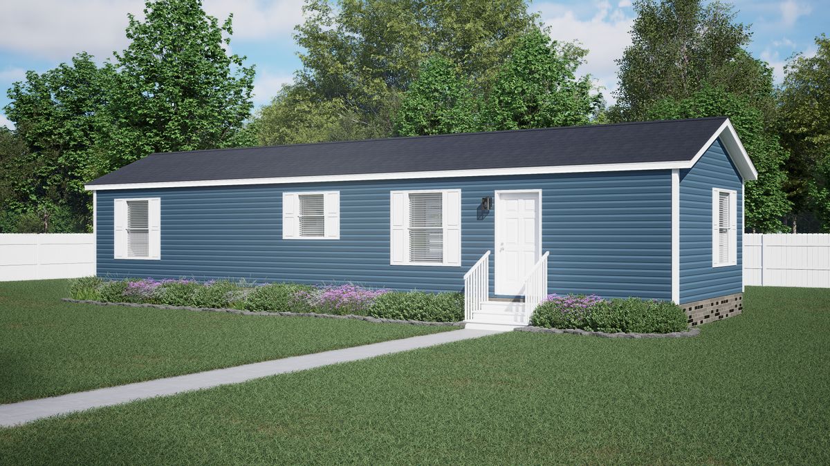 The 5216-CC05 OASIS 52 Exterior. This Manufactured Mobile Home features 2 bedrooms and 1 bath.