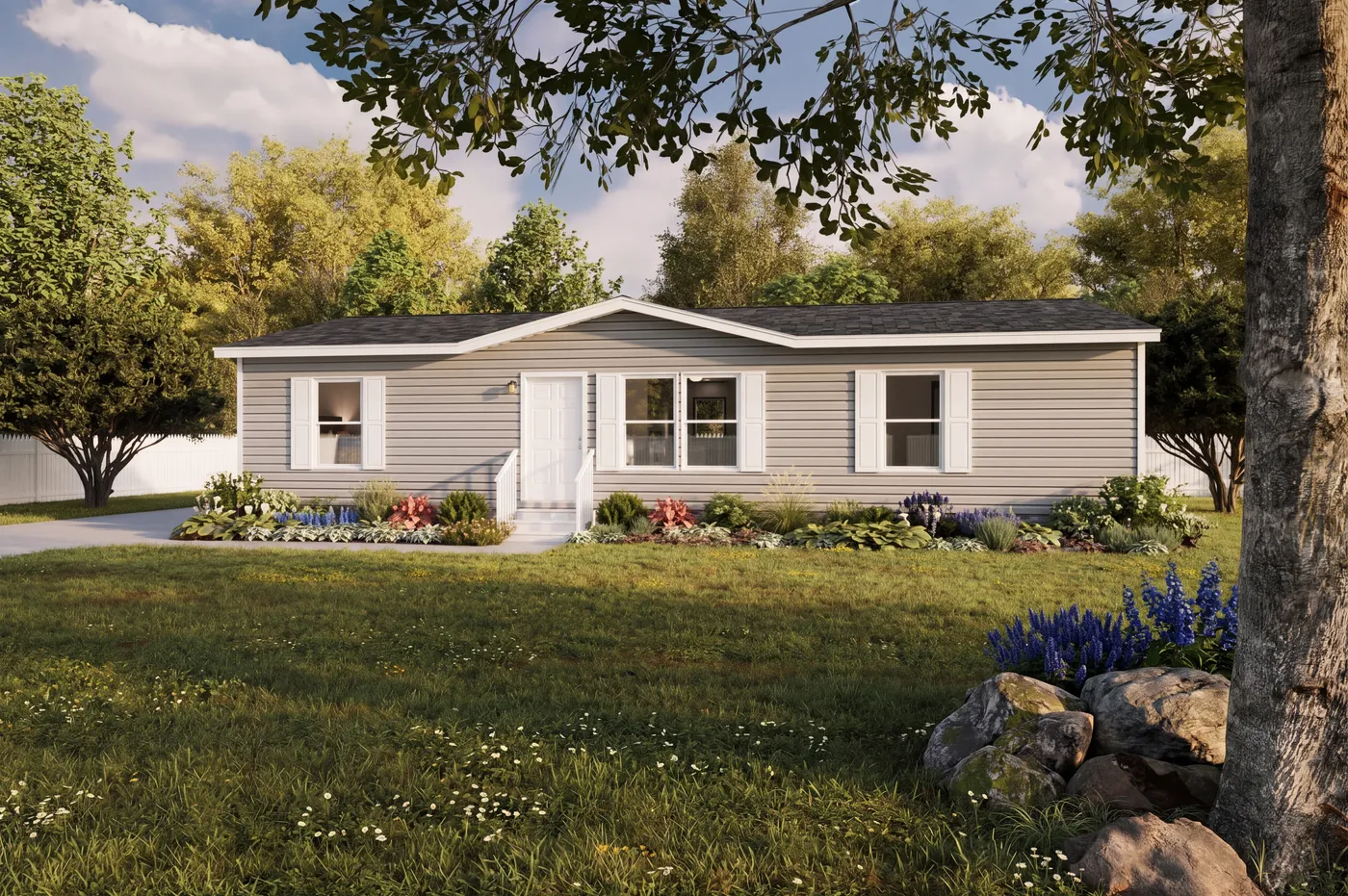 The THE MOUNTAINEER 48 Exterior. This Manufactured Mobile Home features 3 bedrooms and 2 baths.