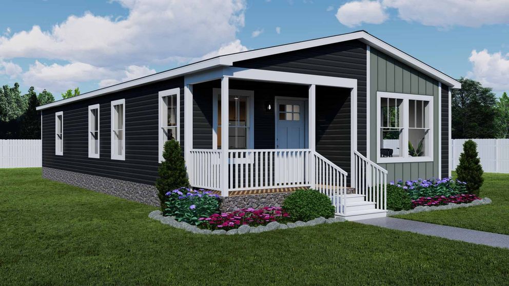 The STAND BY ME Exterior. This Manufactured Mobile Home features 3 bedrooms and 2 baths.