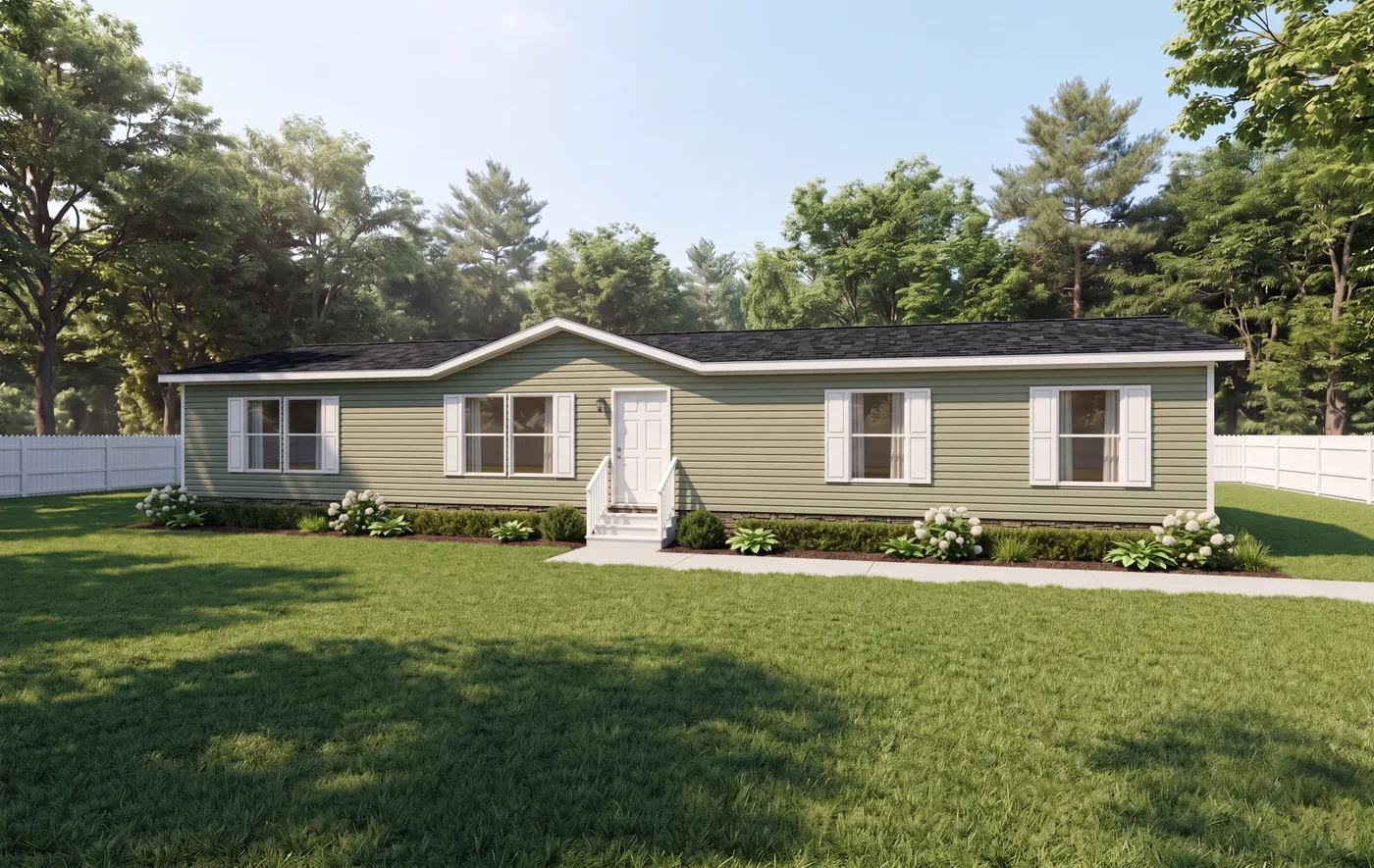 The THE MOUNTAINEER 64 Exterior. This Manufactured Mobile Home features 3 bedrooms and 2 baths.