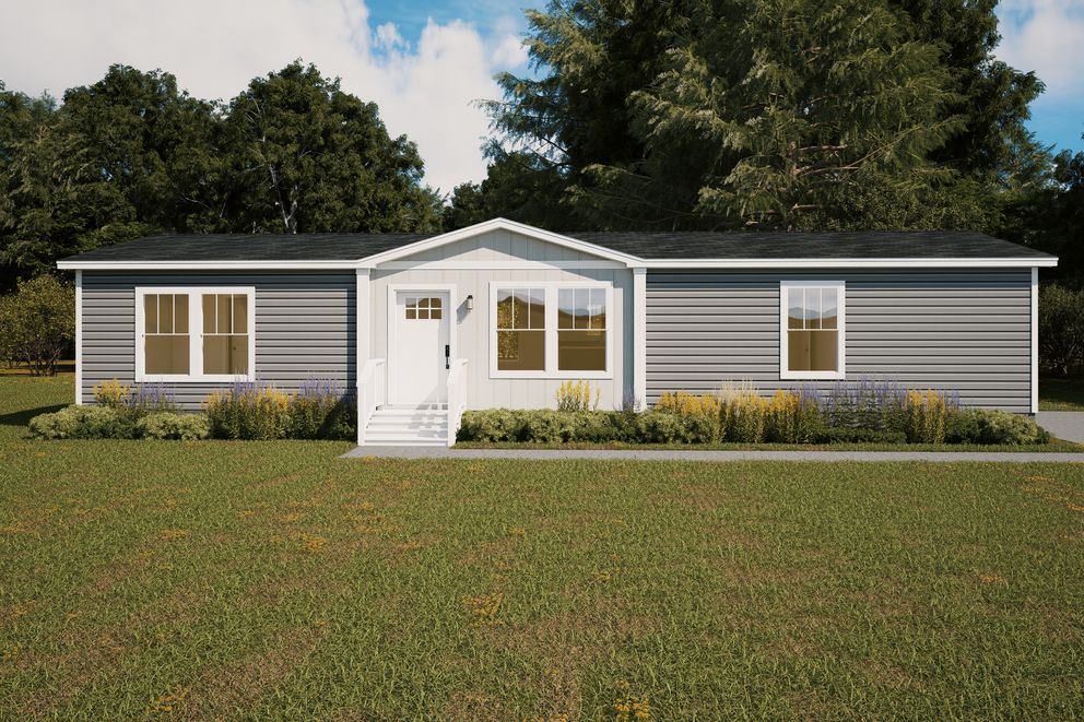 The LEAN ON ME Exterior. This Manufactured Mobile Home features 3 bedrooms and 2 baths.