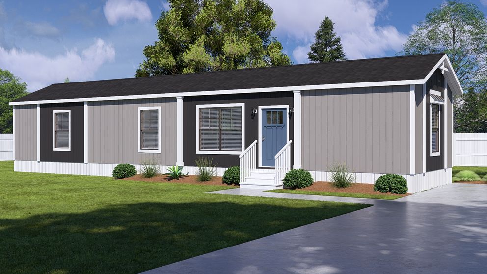 The LEVI Exterior. This Manufactured Mobile Home features 2 bedrooms and 2 baths.