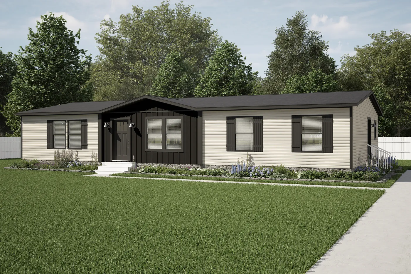 The CRESTWOOD Exterior. This Manufactured Mobile Home features 3 bedrooms and 2 baths.