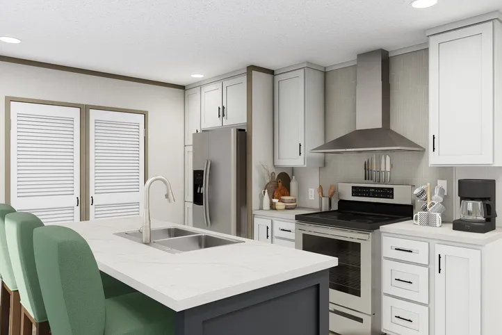 The CORTES Exterior. This Manufactured Mobile Home features 2 bedrooms and 2 baths.