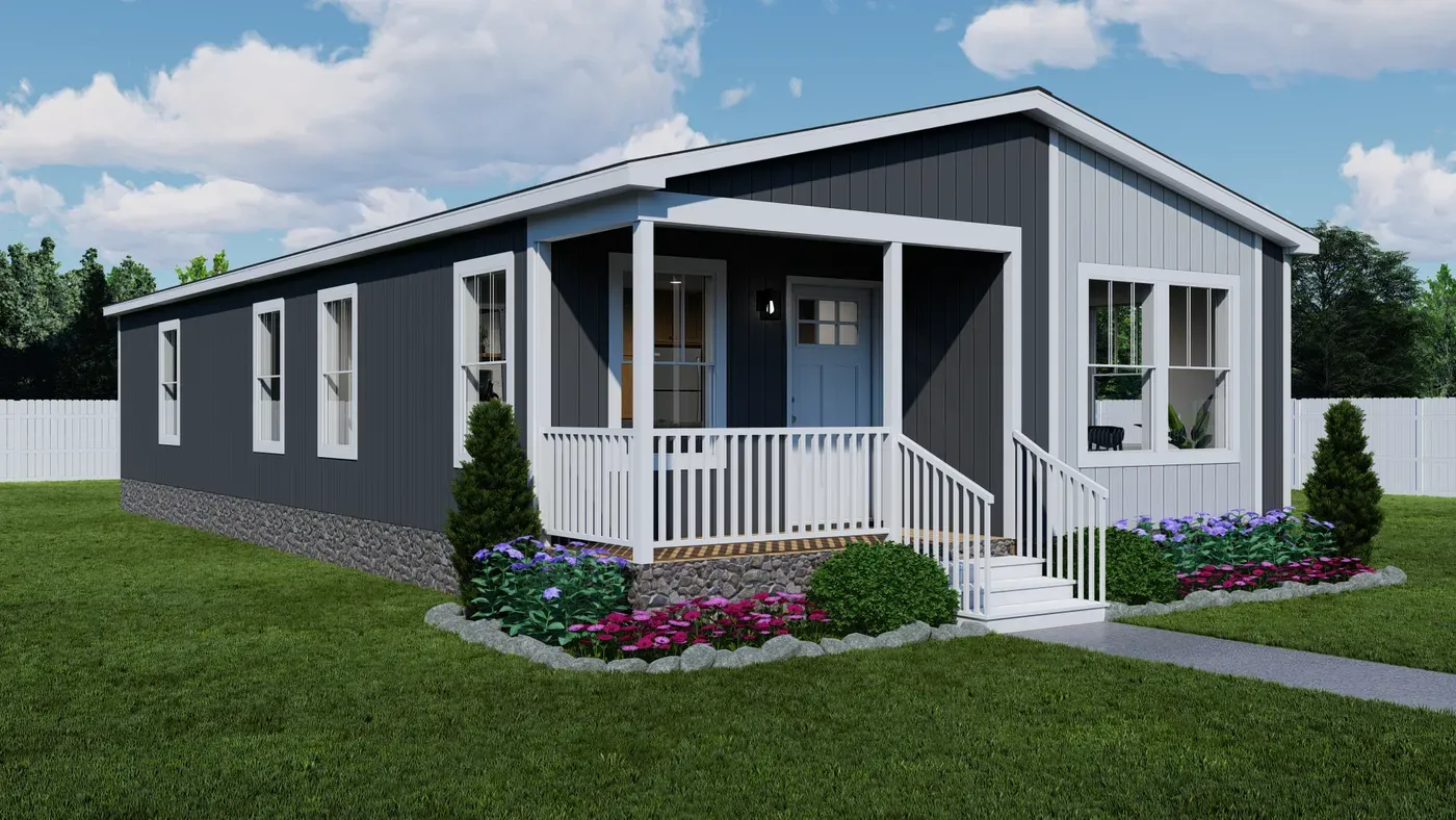 The STAND BY ME Exterior. This Manufactured Mobile Home features 3 bedrooms and 2 baths.