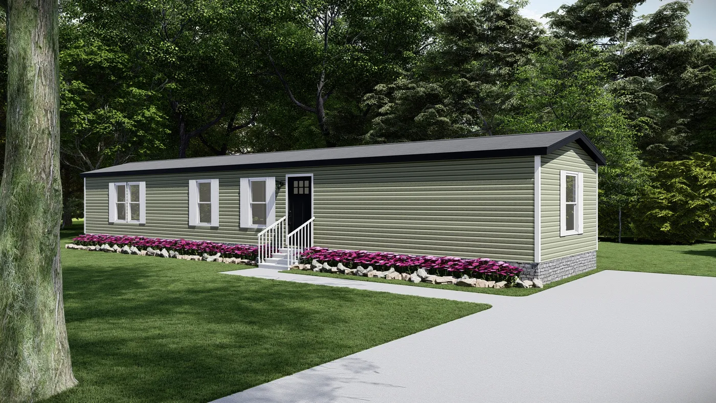 The 1666B Exterior. This Manufactured Mobile Home features 3 bedrooms and 2 baths.