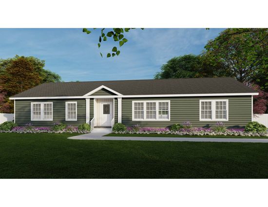 The 1545 JAMESTOWN Exterior. This Manufactured Home features 3 bedrooms and 2 baths.