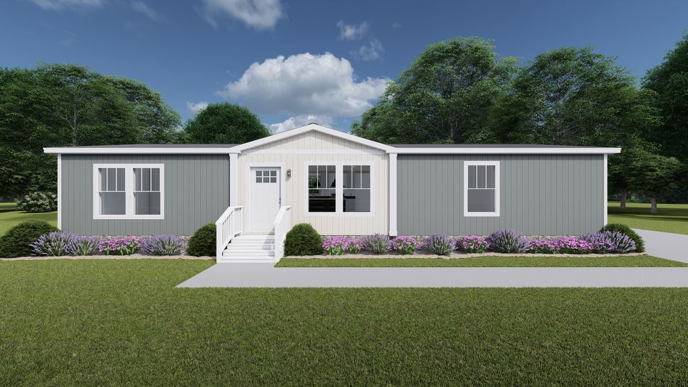 The WONDERFUL WORLD Exterior. This Manufactured Mobile Home features 3 bedrooms and 2 baths.