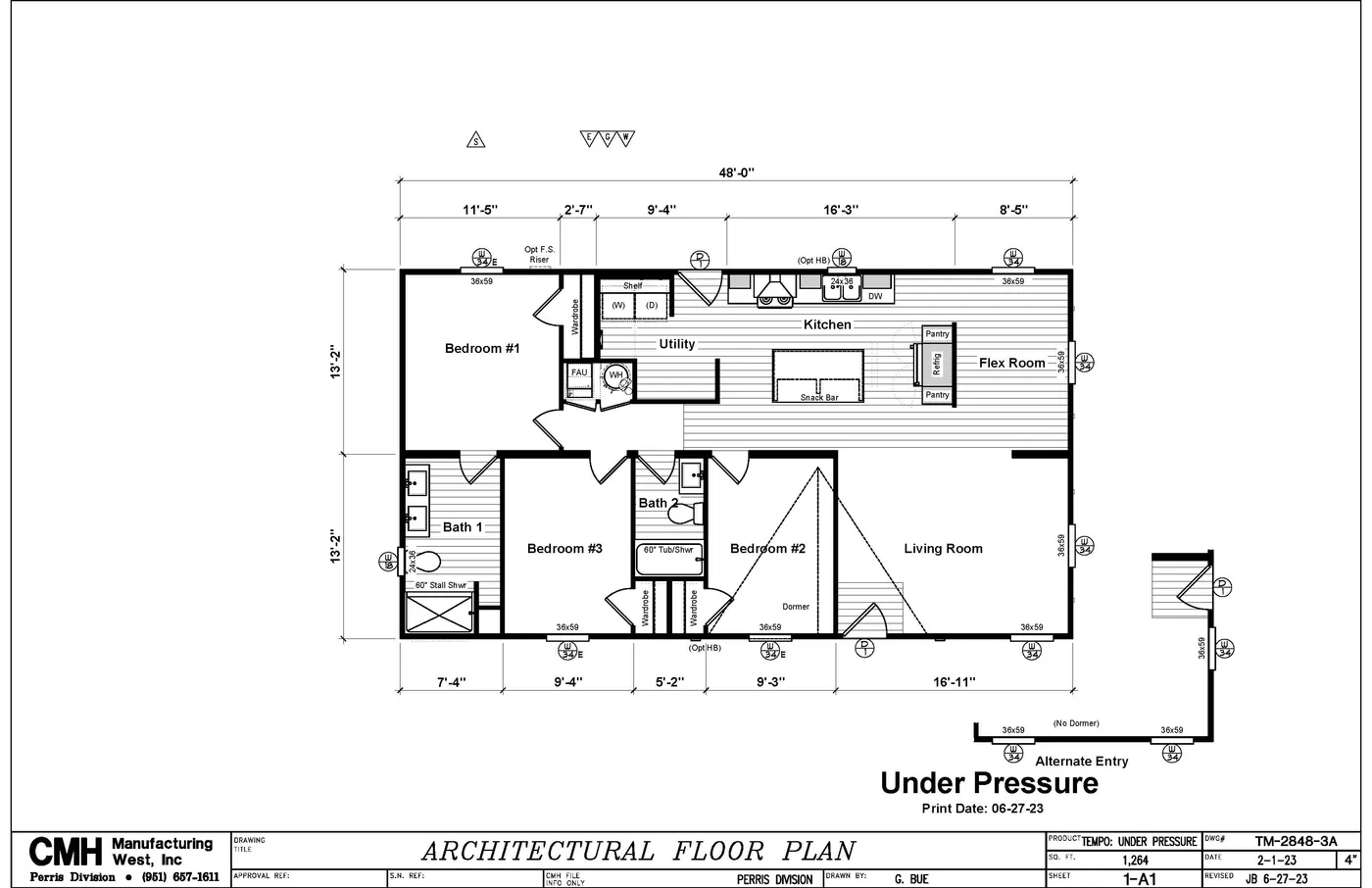 The UNDER PRESSURE Exterior. This Manufactured Mobile Home features 3 bedrooms and 2 baths.