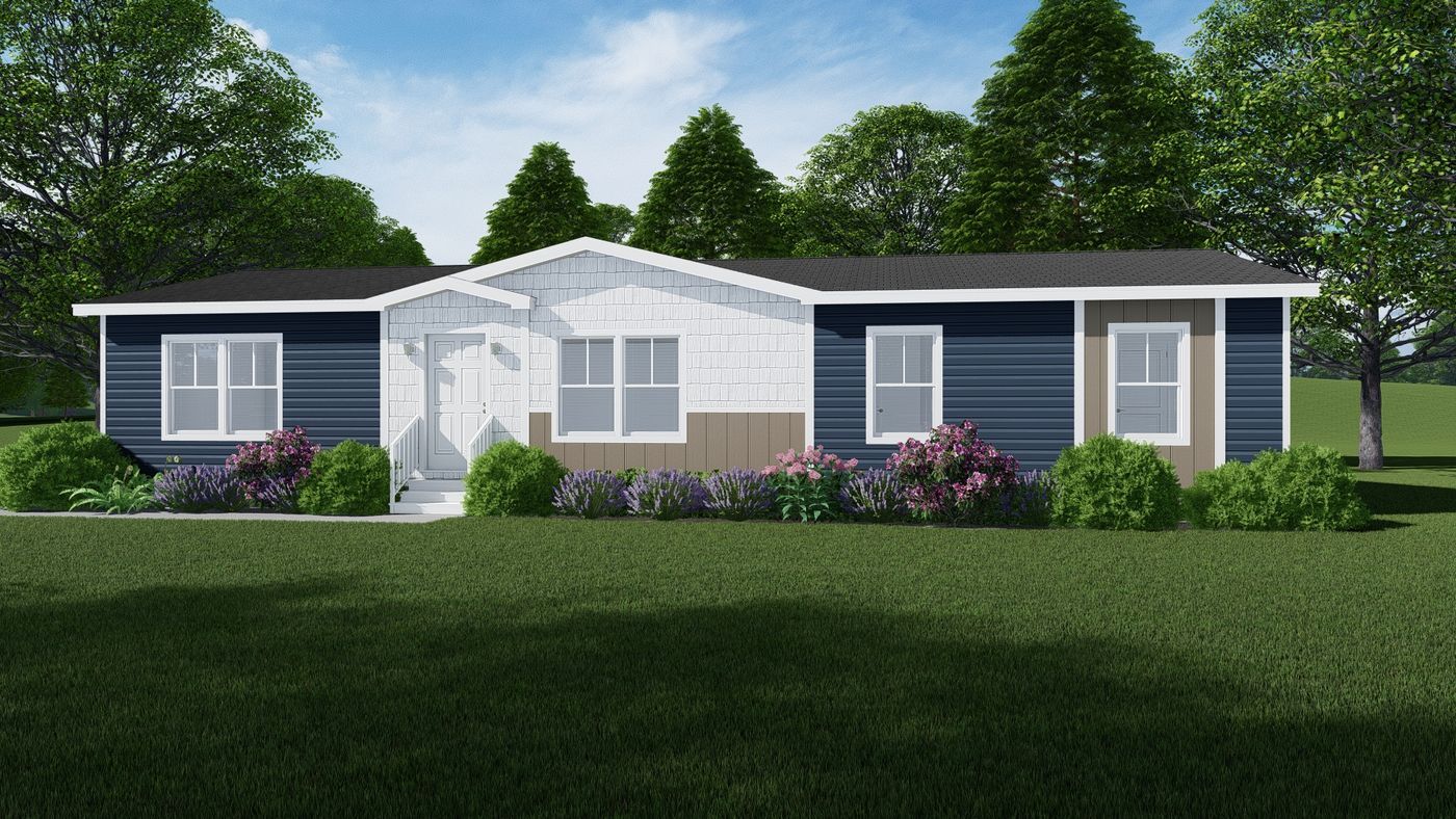 The RAMSEY 2022-1 MOD Exterior. This Modular Home features 3 bedrooms and 2 baths.