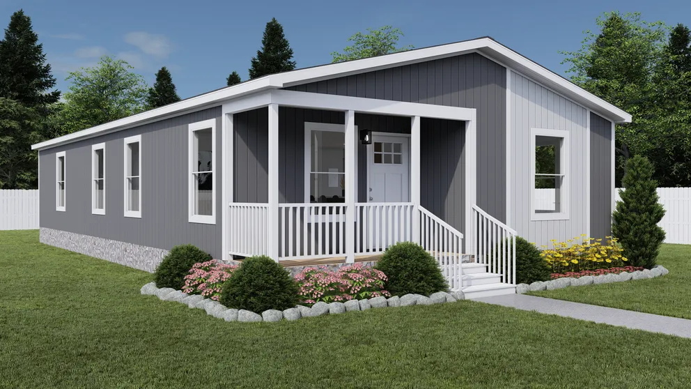 The GOOD TIMES Exterior. This Manufactured Mobile Home features 3 bedrooms and 2 baths. Dover Gray, Thin Ice and Delicate White. 